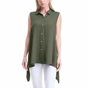 Fever Olive Green Sleeveless Button-Down Women's Top